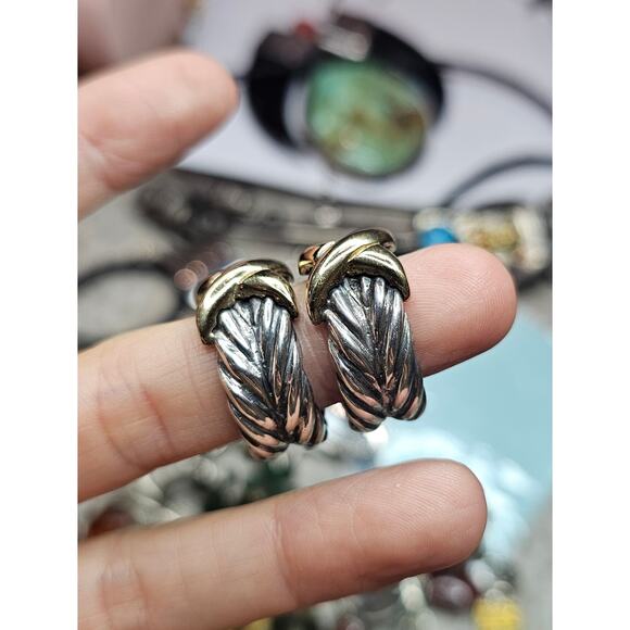 Vintage Italian Sterling Silver 18K Gold Cable Hoop Earrings - Picture 4 of 4